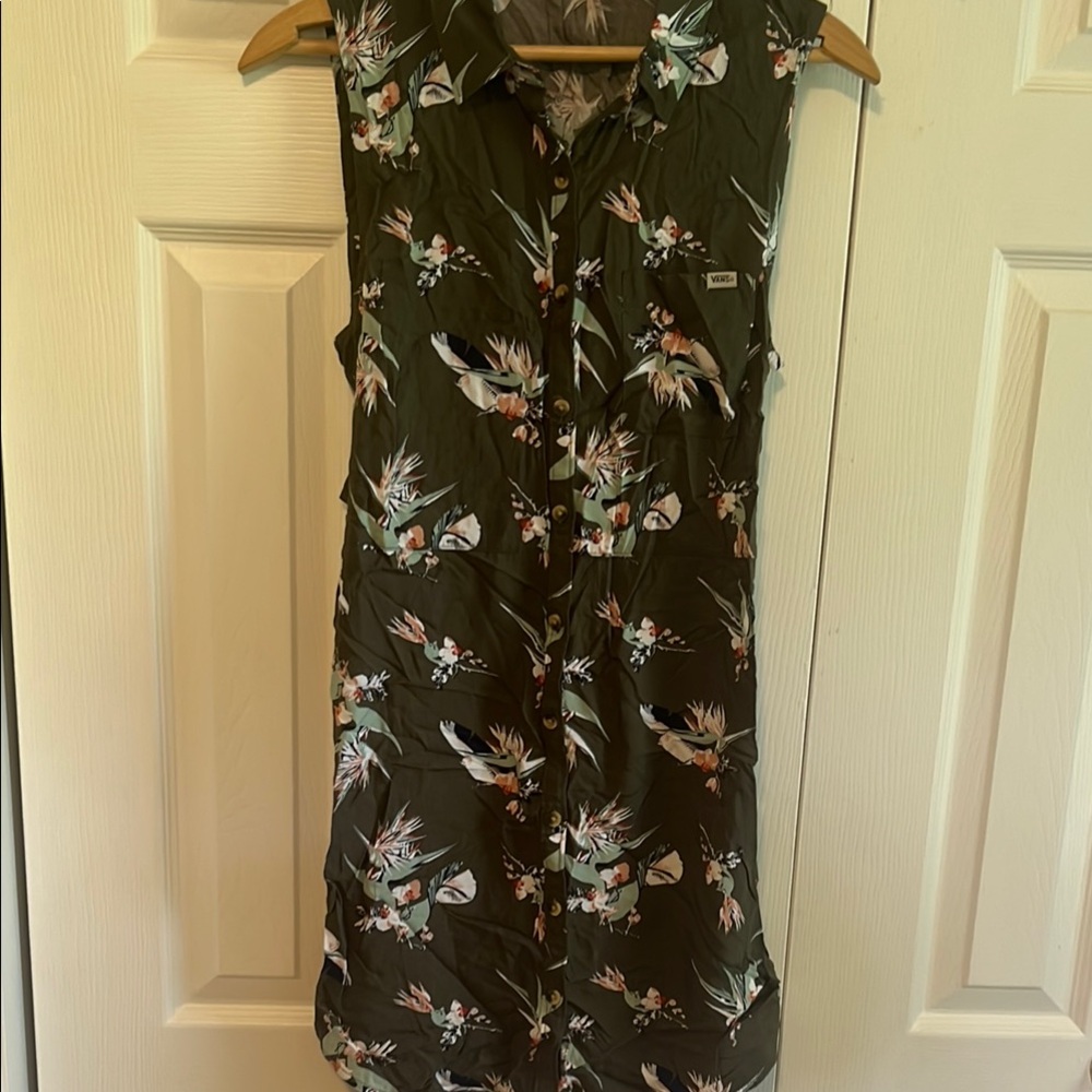 Vans “Birds of Prey” Olive Green Button Up Dress, Size Small
